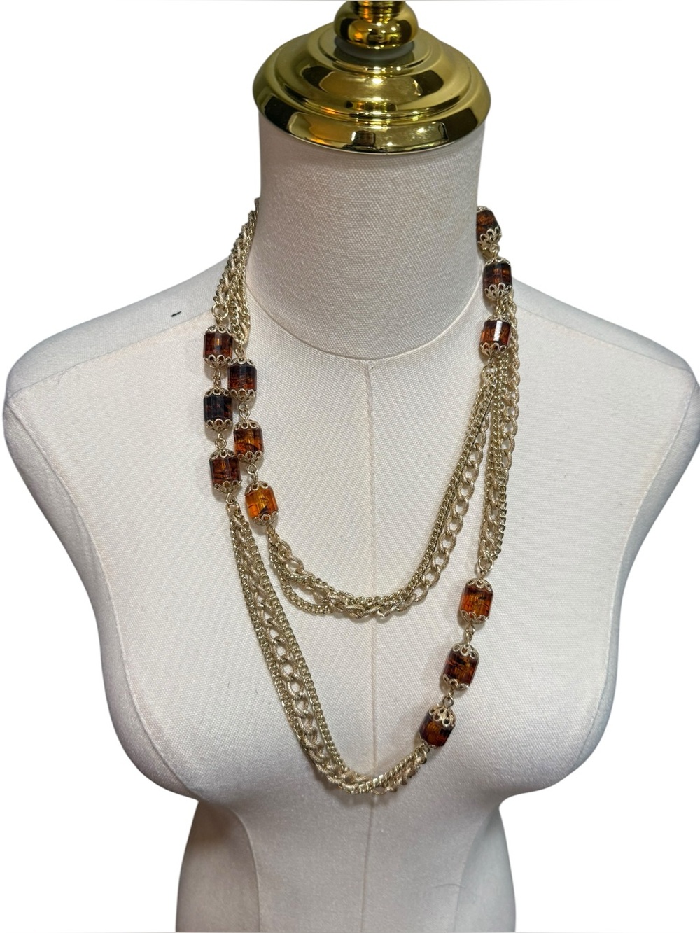 Vintage Sarah Coventry Golden Embers Amber Glass Multi Strand Necklace 1967